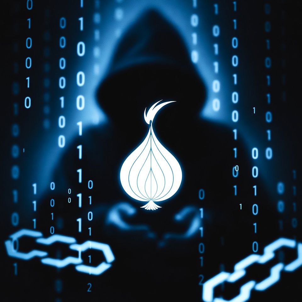 Abstract visualization of the dark web showing encrypted networks and digital anonymity